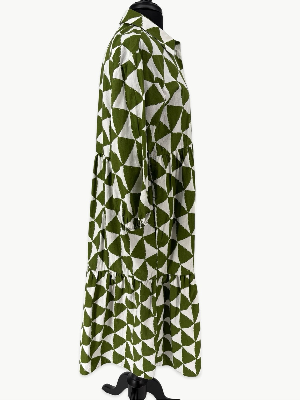 Maeve Bettina Cotton Midi Shirtdress Size Medium Tiered Green Cotton - Picture 7 of 12